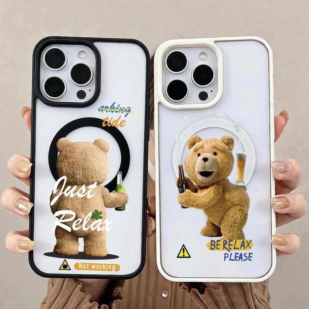 Fun Bear Beer Pattern Phone Case For iPhone 17 Air 16 15 14 13 12 11 Pro Max Plus Wireless Charge Magnetic Magsafe Cover