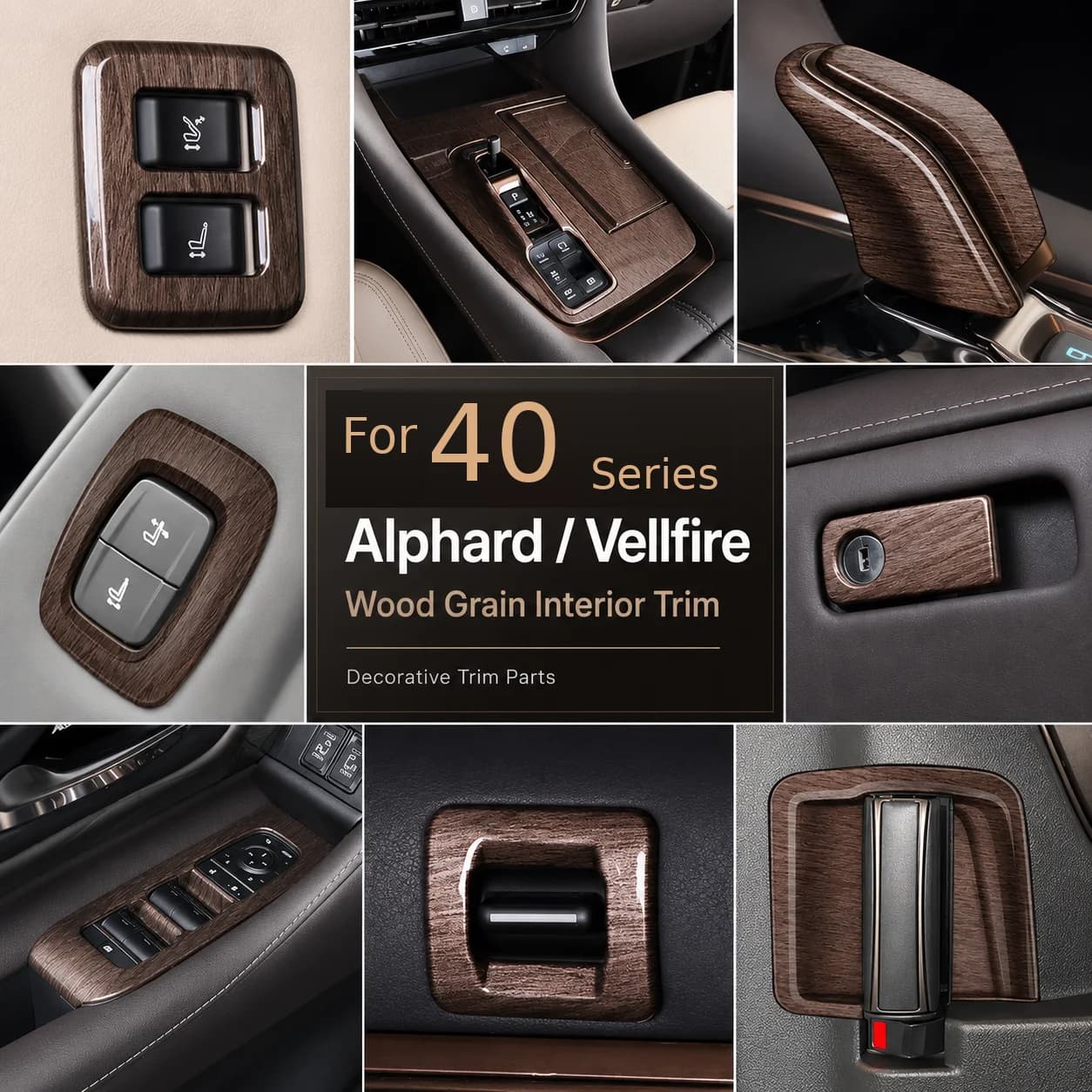 Car Wood Grain Interior Trim Pieces for Toyota Alphard Vellfire 40 Series Window Switch Air Vent Door Handle Gear Shift Covers