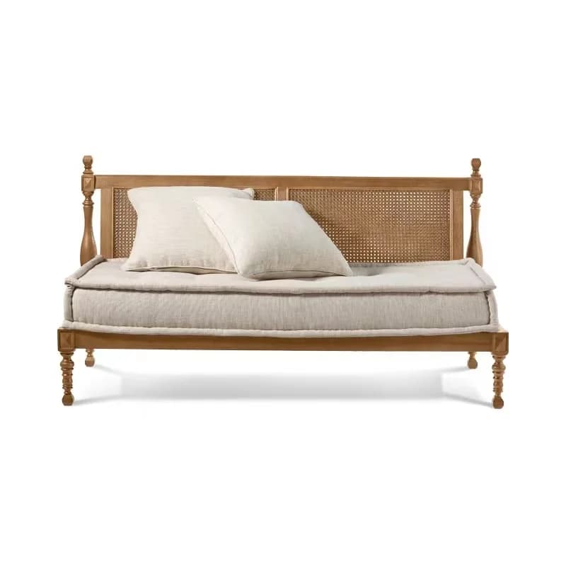 Retro solid wood rattan art makes old double, living room simple homestay oak rattan log three-person sofa combination