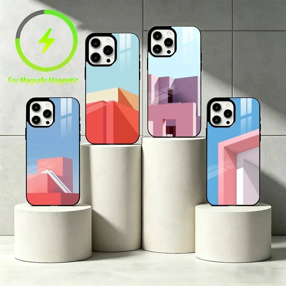 Macaroon architecture Phone Case For iPhone 17 16 15 14 13 12 Pro Max Plus for Mirror Wireless Magnetic Cover