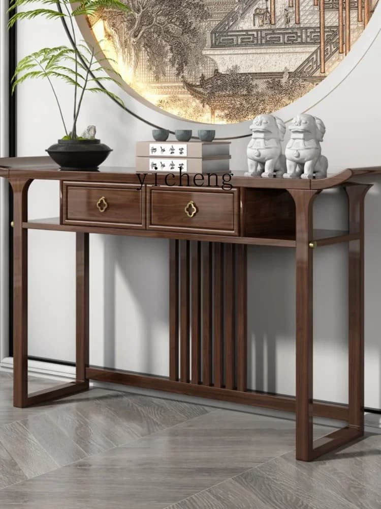 ii10.9-New Chinese Style Console Tables Ugyen Wood a Long Narrow Table Side View Living Room Entry Door Altar Cabinet