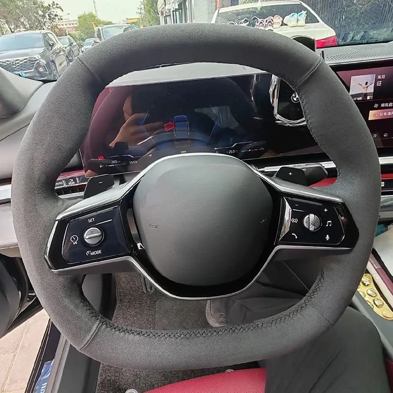 Luxury Hand-Stitched Genuine Leather Steering Wheel Cover for 2024 BMW 5 Series 525Li Full Wrap Interior Upgrade