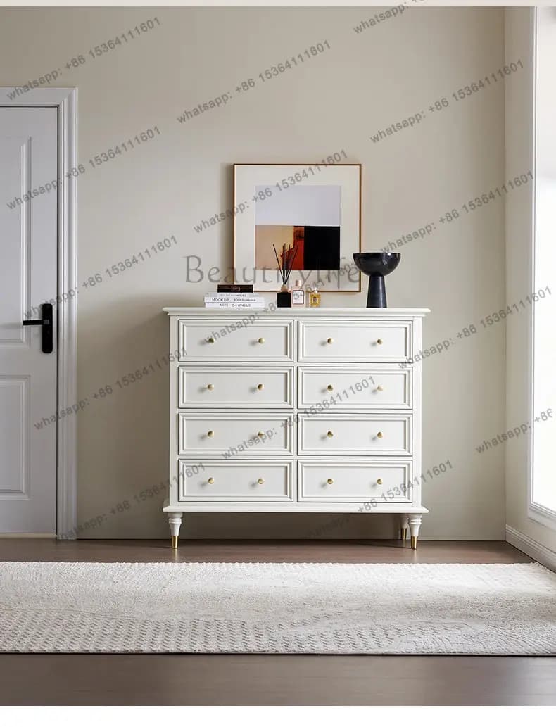 American light luxury solid wood eight-bucket cabinet bedroom bedside white wall drawer cabinet