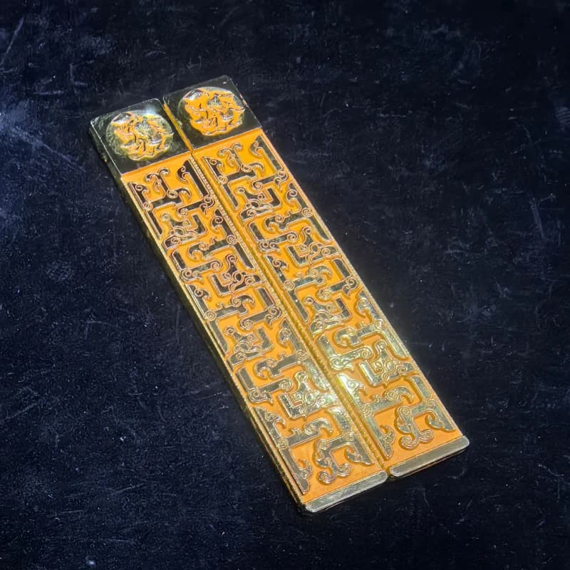 Antique Three Six Stratagems Ruler Relief High Definition Antique Pure Copper Gilt Ruler Four Treasures of the Study