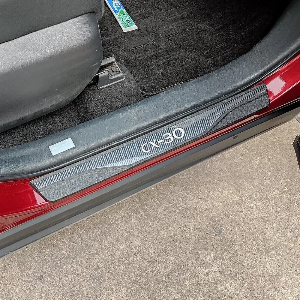 For Mazda CX30 Carbon Fiber Protector Scuff Plate Guards Car Door Sill Threshold Pedal Cover Trim Interior Accessories 2023 2024