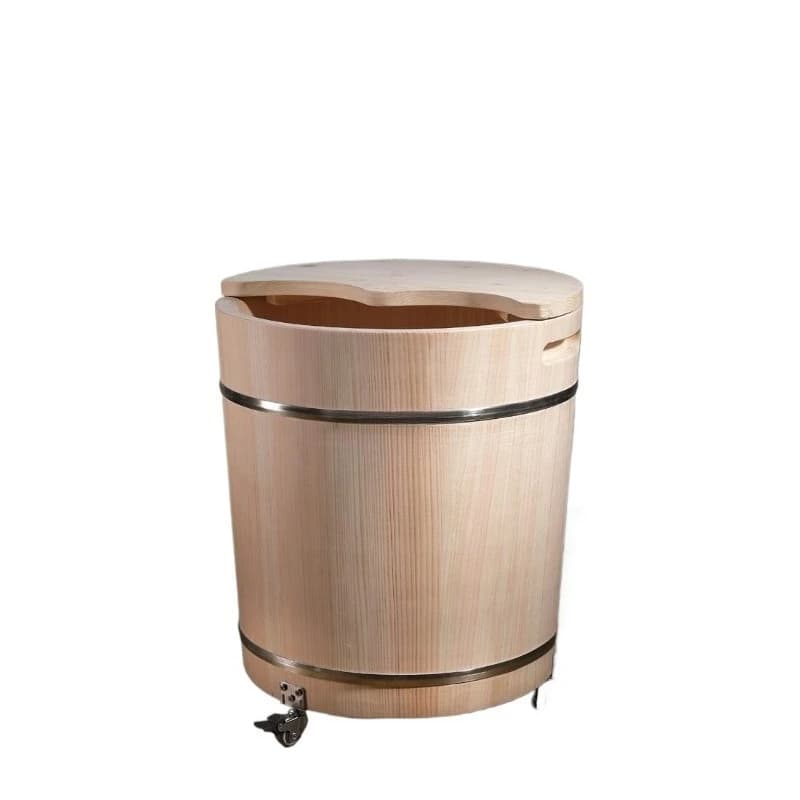 Foot soaking, wooden bucket, with wheels, high depth, with drainage foot wash basin, household