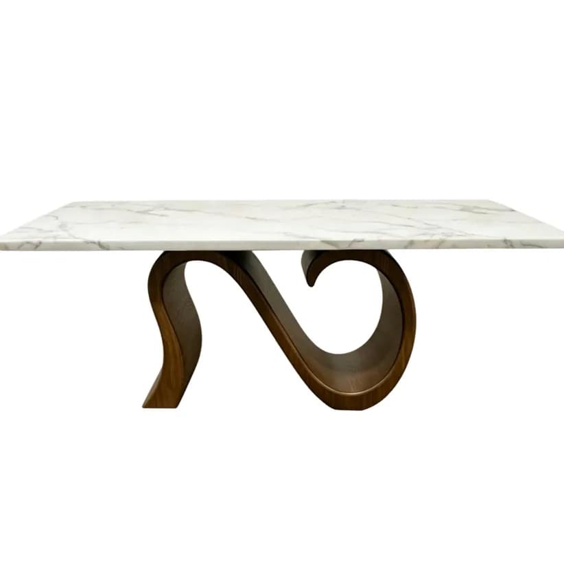 &c Modern Solid Wood Dining Table with Artificial Marble Top Contemporary Luxury Kitchen Table Wave Base Artistic Furniture