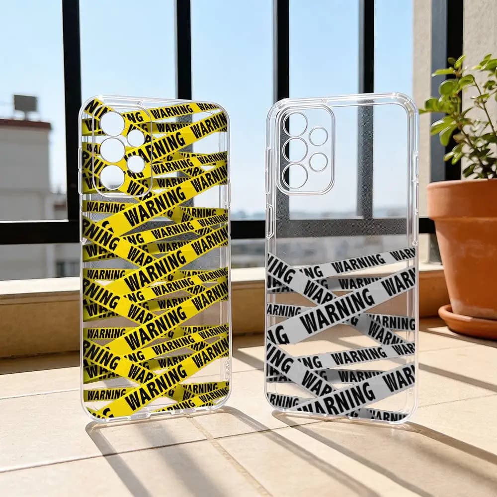 Warning tape Phone Case Transparent Silicone Soft For Samsung S25,S24,S21,S22,S23,S30,Ultra,S20,Plus,Fe