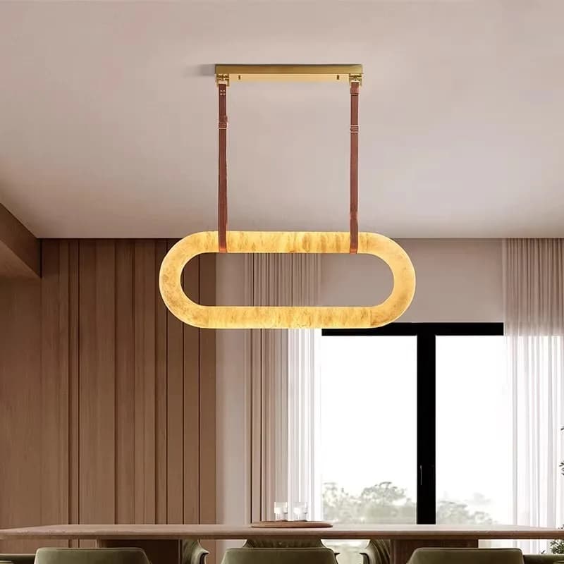 French light luxury living room imitation marble chandelier, modern simple atmosphere ring villa duplex building leather copper