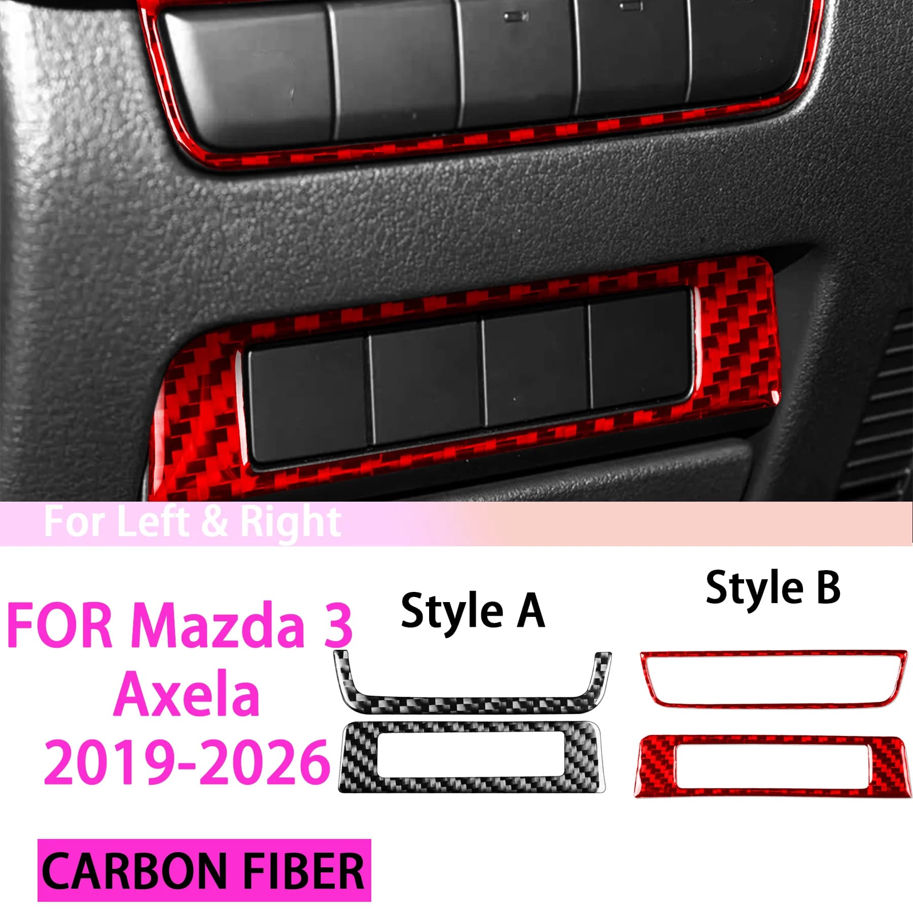 Car Headlight Switch Multi Functional Button Panel Frame Interior Accessories FOR Mazda 3 Axela 2019-2026 Carbon Fiber Stickers