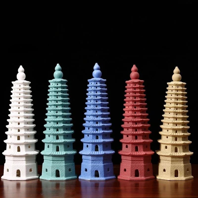 Colorful Wenchang Tower ceramic ornaments,Chinese home and study decorations,Feng Shui craft gifts,academic and career good luck