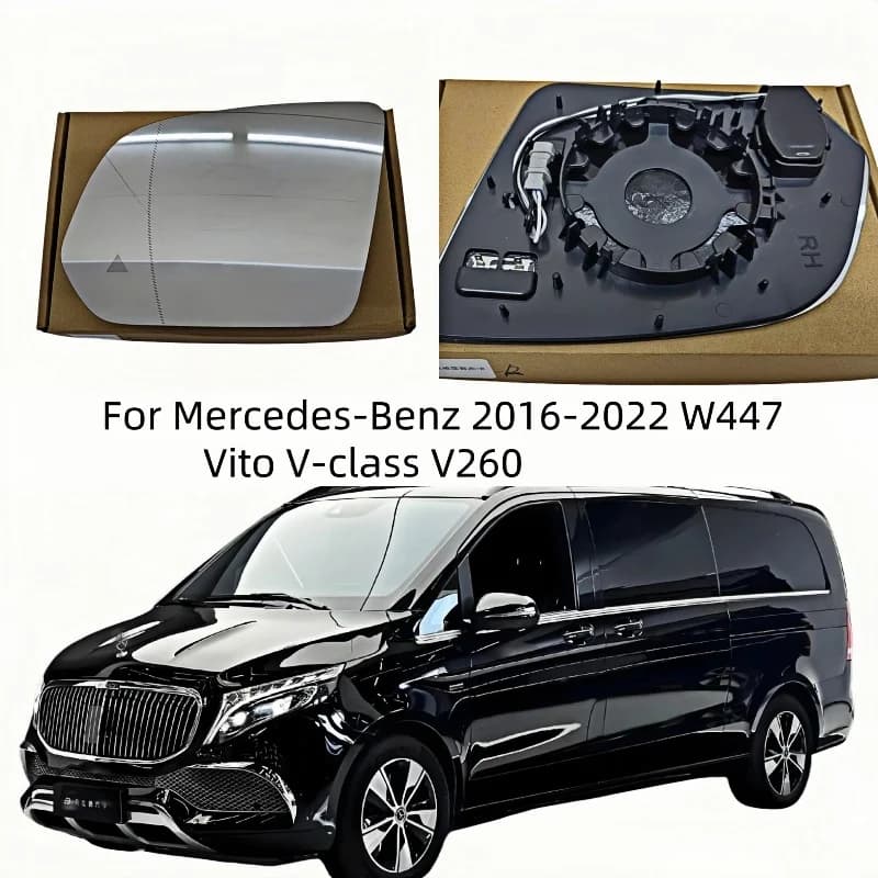For Mercedes-Benz 2016-2022 W447 Vito V-class V260 Heated Blind Spot Warning Rear Mirror Glass with Light