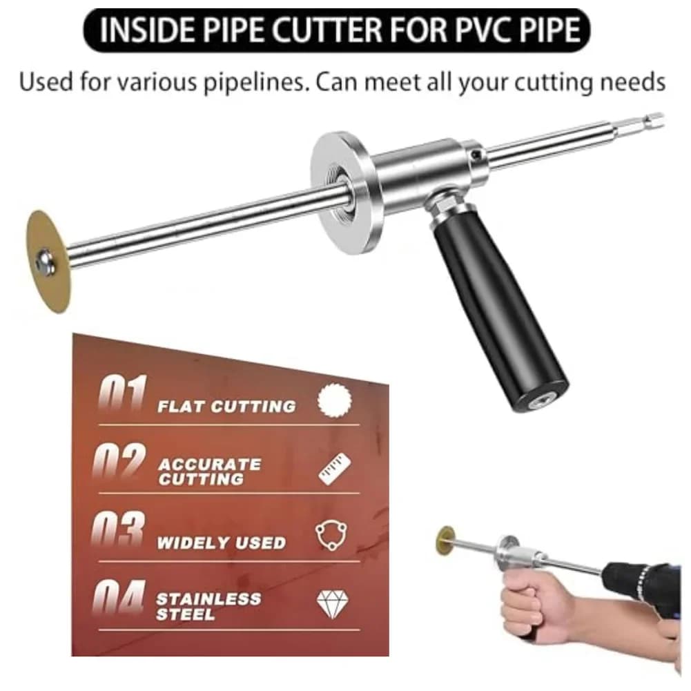 Inside Pipe Cutter for PVC and Glass with Adjustable Cutting Depth up to 7 Inches Stainless Steel Hex Shank Tool