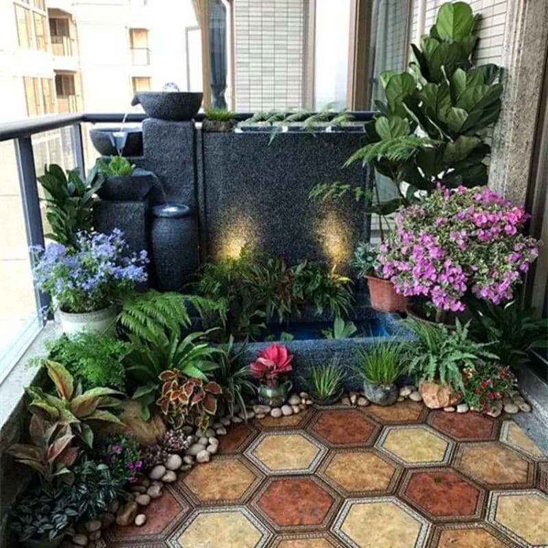 Rockery flowing water ornament, floor-to-ceiling lucky fountain fish pond water curtain wall living room balcony villa garden