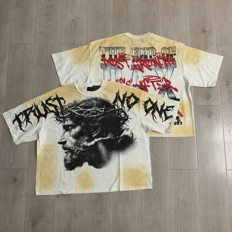 RARE PEACE “Trust No One” Graphic Crop Tee – Loose-Fit 100% Cotton Hip-Hop Streetwear Short-Sleeve T-Shirt