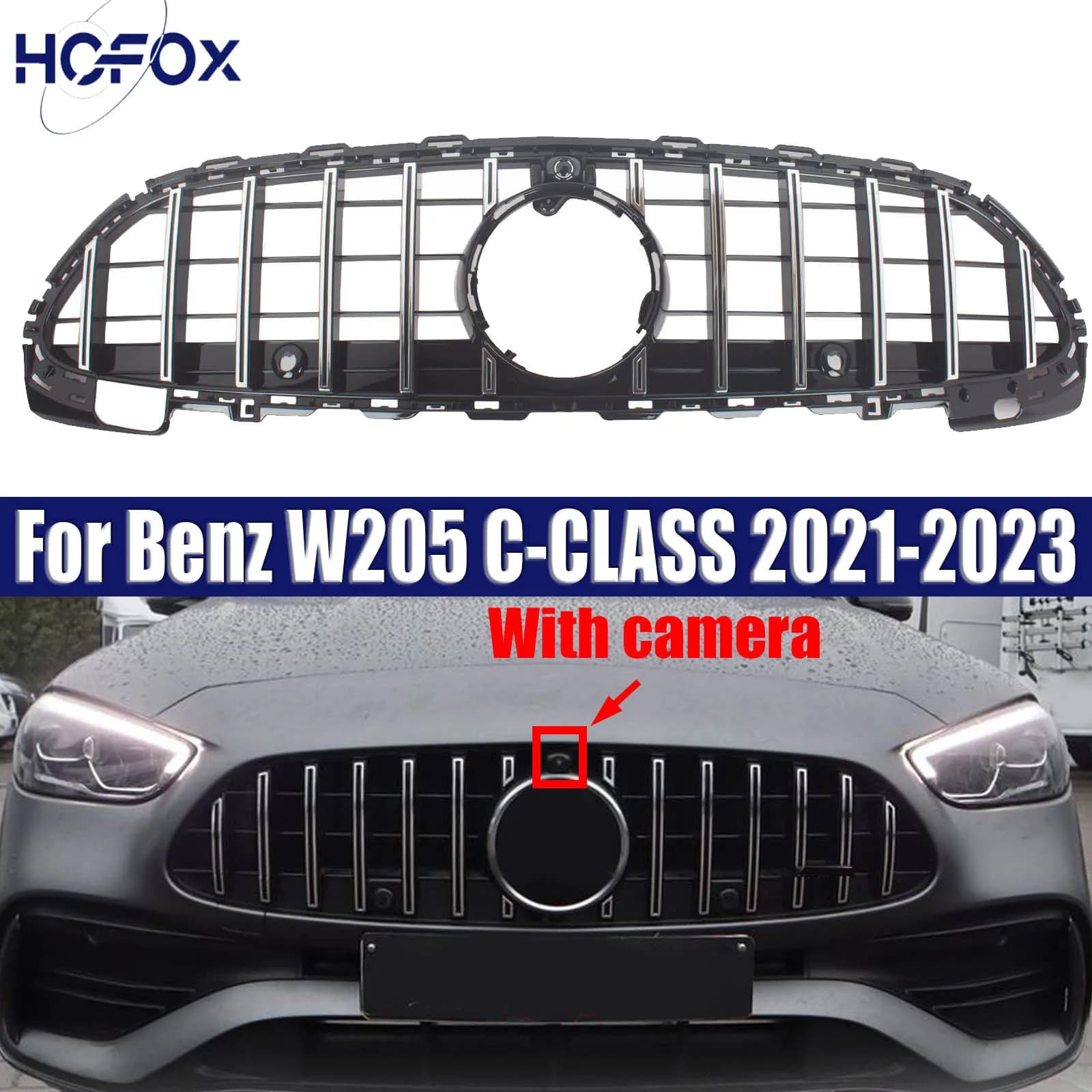Front Bumper Grille Grill Inlet Mesh Grid Tuning Trim For Mercedes-Benz W205 C-CLASS 2021-2023