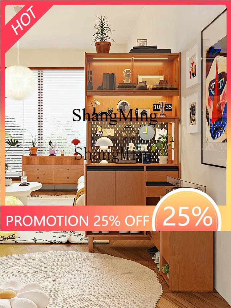 FG   solid wood corner entrance cabinet integrated home telescopic shoe change stool living room cherry wood partition cabinet