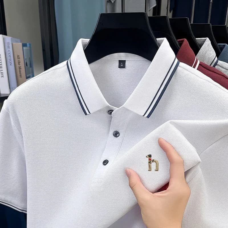 Summer Fashion Brand's Brand-new Original Striped Collar Short-sleeve Men's Polo Shirt with Exquisite Embroidery, Comfortable An