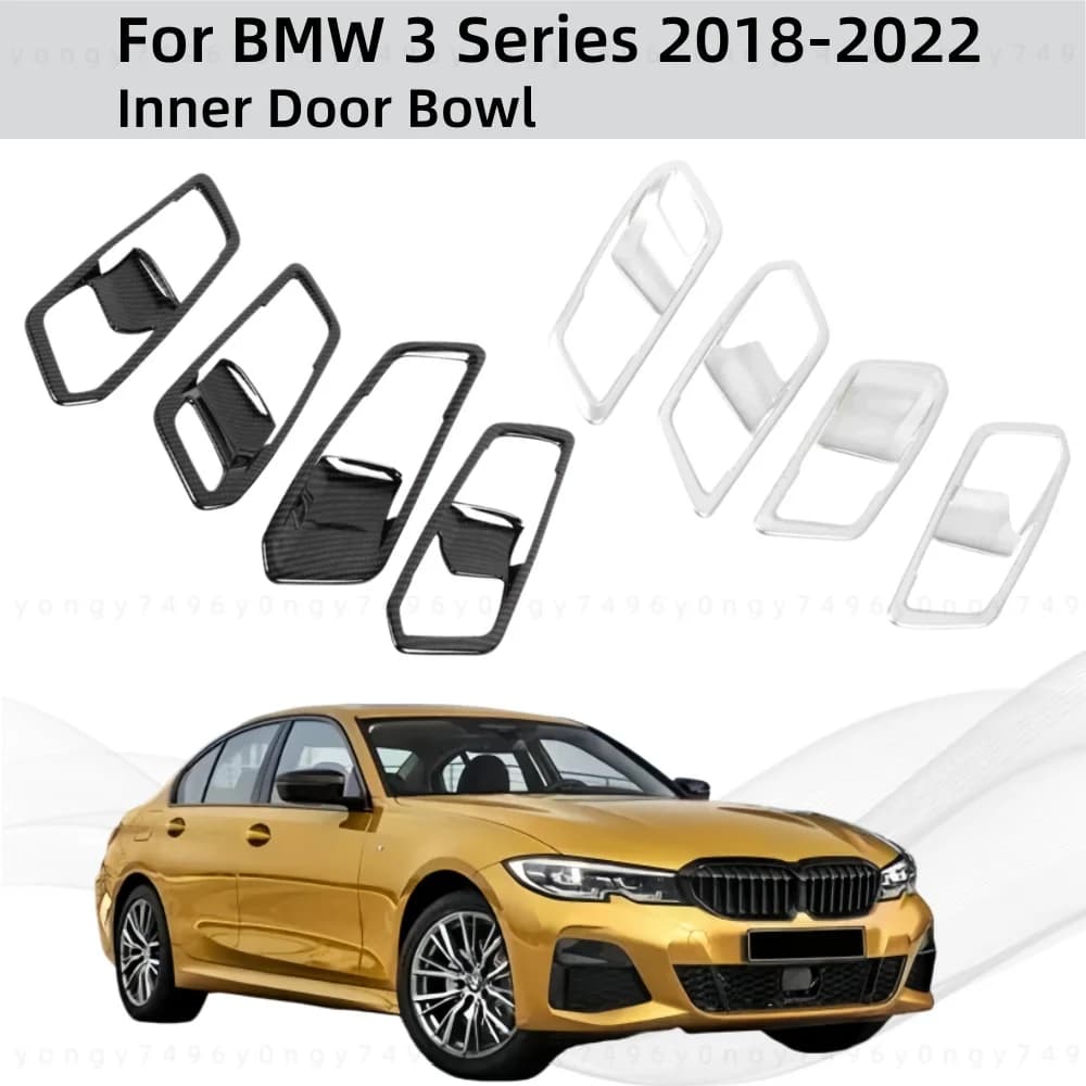 Car Upgrade Silver Inner Door Bowl For BMW 3 Series 2018 2019 2020 2021 2022 Carbon Modification Decoration Accessories