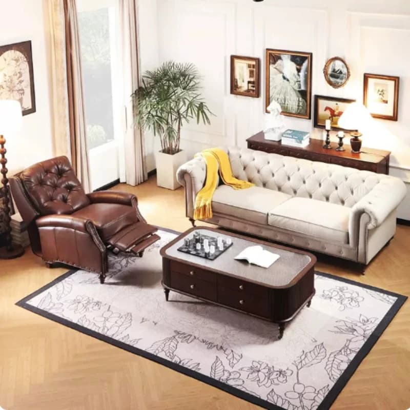 Z-American Style Genuine Leather Leisure Chair Living Room Vintage Multifunctional Single Sofa Chair Bedroom Furniture Reclining