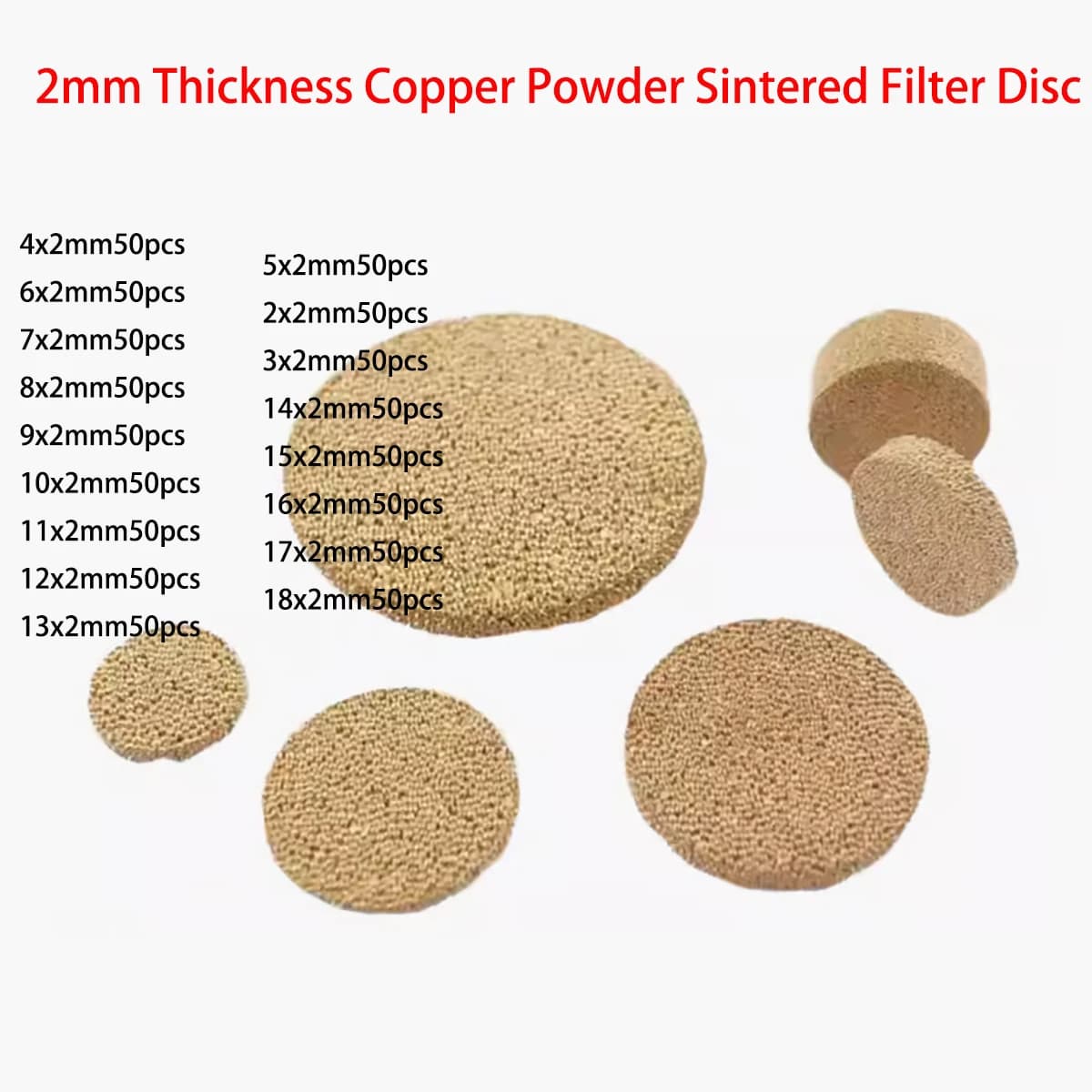 50pcs Copper Powder Sintered Air Filter Sheet Diameters Of 2mm-18mm And Thickness Of 2mm,  Breathable Filter Sheet