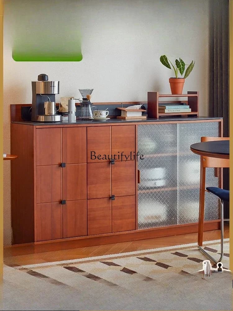02   Solid Wood Coffee Sideboard Chinese Retro Tea Water Wall-Mounted Storage Cabinet