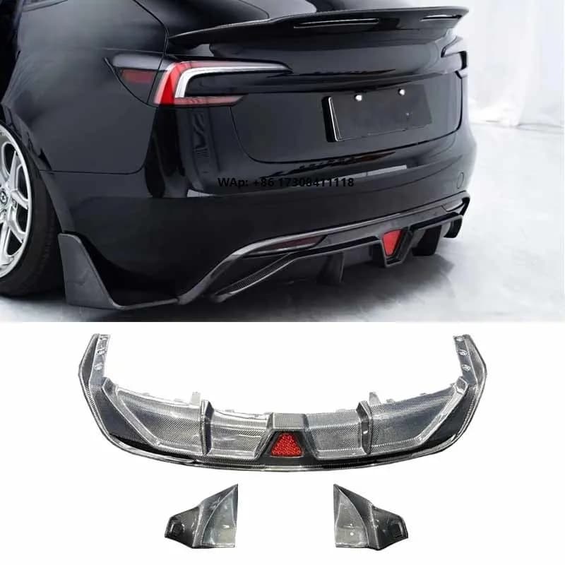 For  Model 3 2023-2024 C Style Rear Diffuser Rear Bumper Spoiler Carbon Fiber Car Body Kit