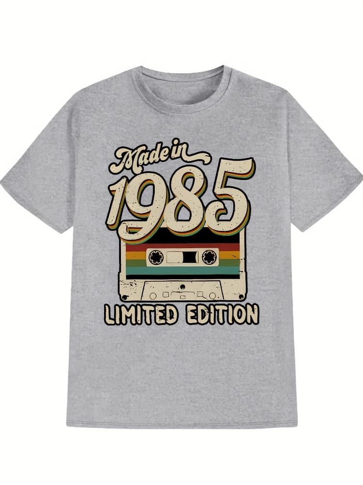 with 1985 Vintage Tape-"Made in 1985" & "Limited Edition" design -100% cotton casual short sleeve O-neck men's printed T-shirt.