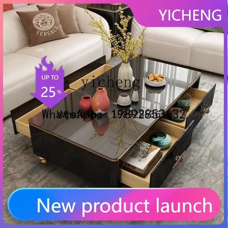LYY Marble coffee table modern simple small apartment living room advanced storage paint coffee table TV cabinet combination