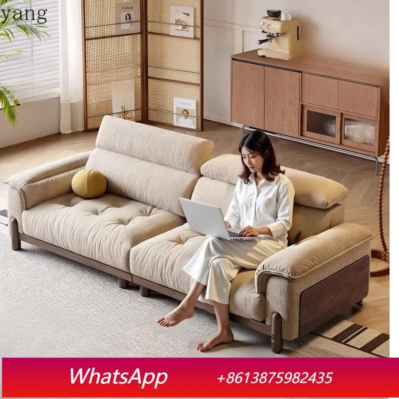 LTT Cream Wind Solid Wood Fabric Sofa Small Apartment Living Room Simple Chenier White Sofa