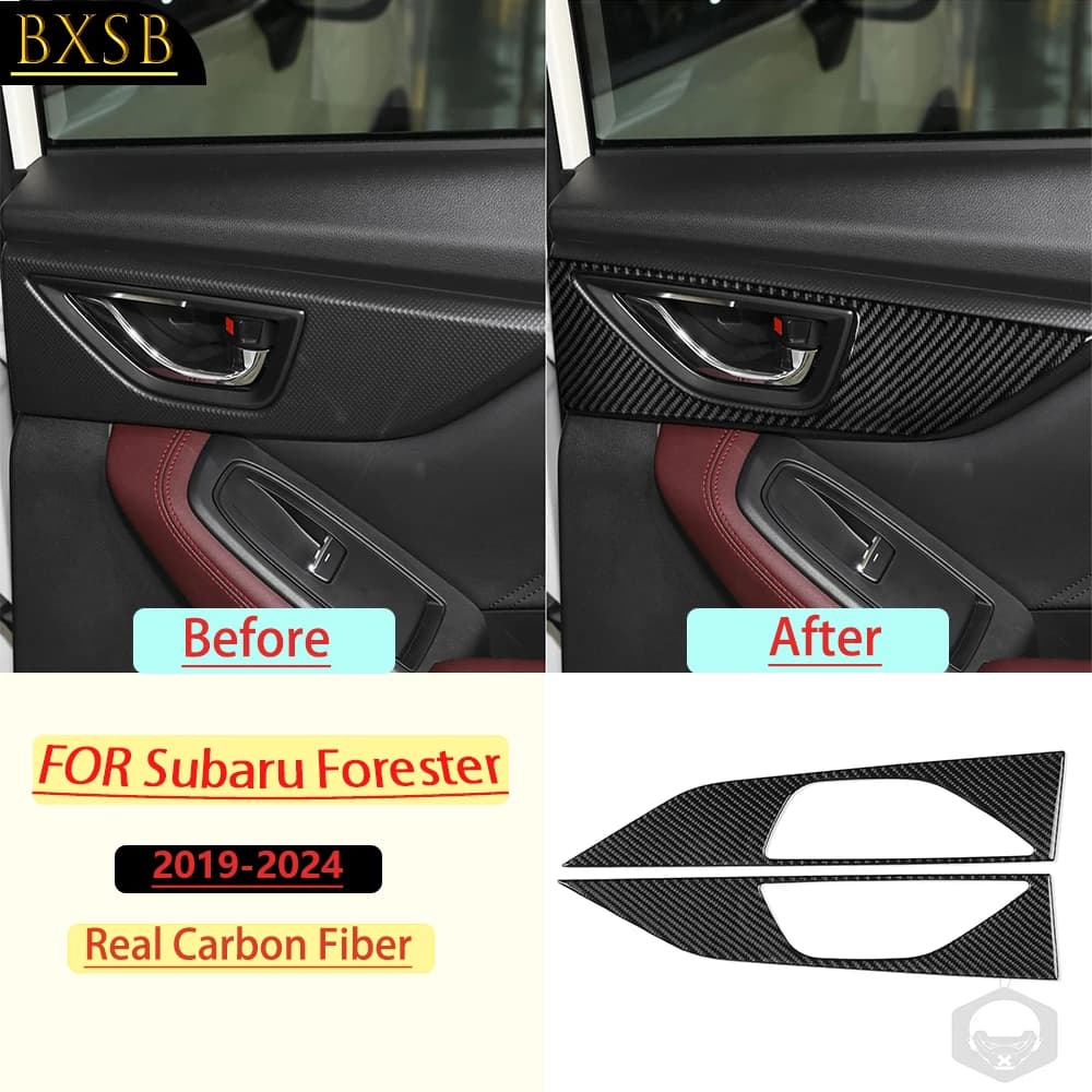 Real Soft Carbon Fiber For Subaru Forester 2019-2024 Car Rear door handle panel Trim Customizable Sticker Interior Accessories