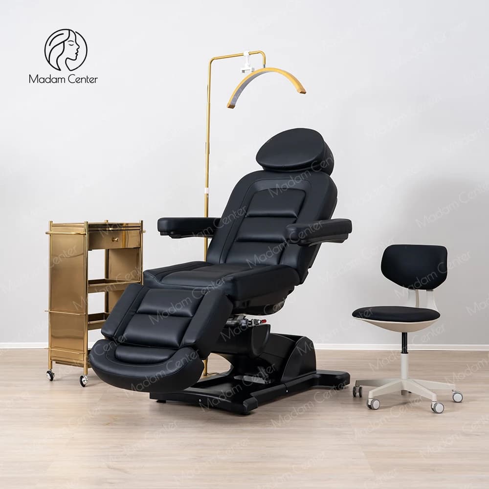 Madamcenter High-End 4 Motor Aesthetic Spa Treatment Chair Modern Design Black Electric Beauty Bed for Dermatology Aesthetics