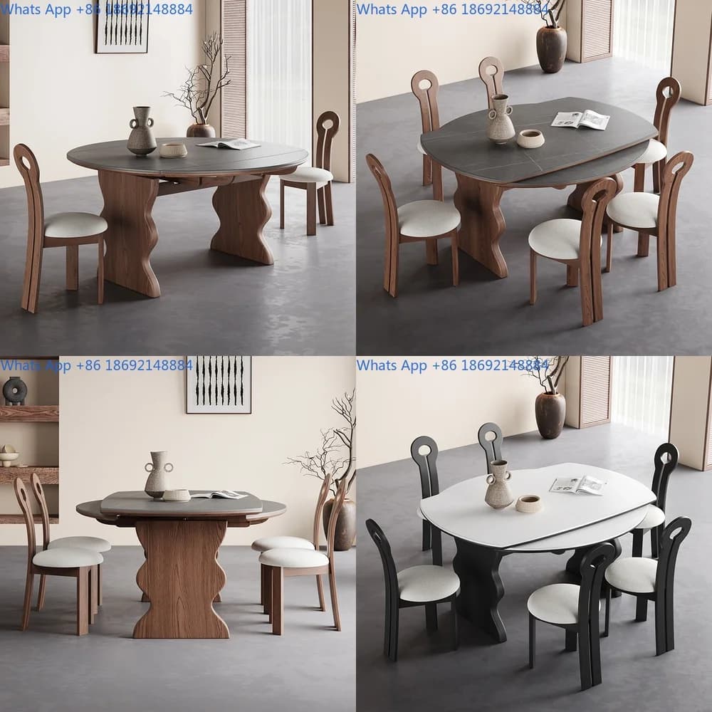 Solid Wood Folding Dining Table Convertible Round Extendable Modern Minimalist American Style for Small Homes 2025 New