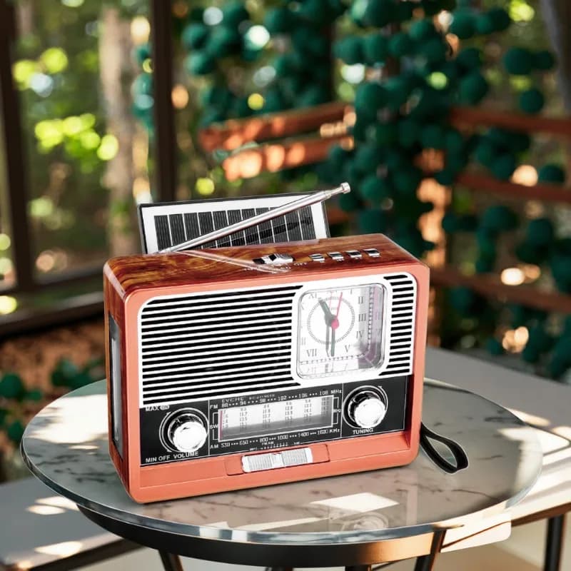 Multifunctional Solar Hand‑Crank Radio, Full‑Band Bluetooth, LED Flashlight With Clock