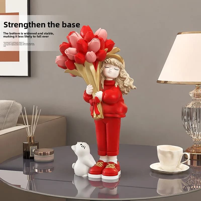 Bouquet Girl Living Room Statue Ornament Office Desktop Gadget  TV Cabinet Resin Sculpture Entrance Home Decoration Gift