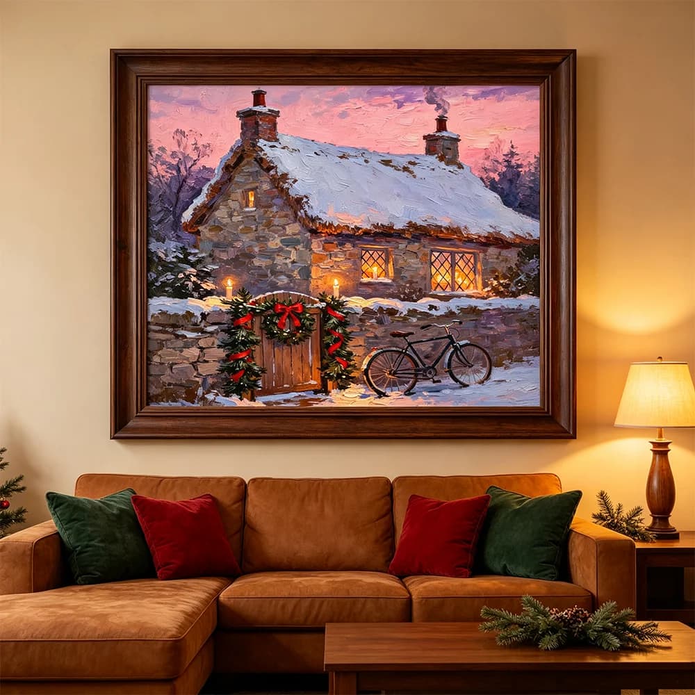 Xmas Poster Waterproof Wall Art Sticker for Living Room Decor Christmas Snow House Print Canvas Painting Home Decorations