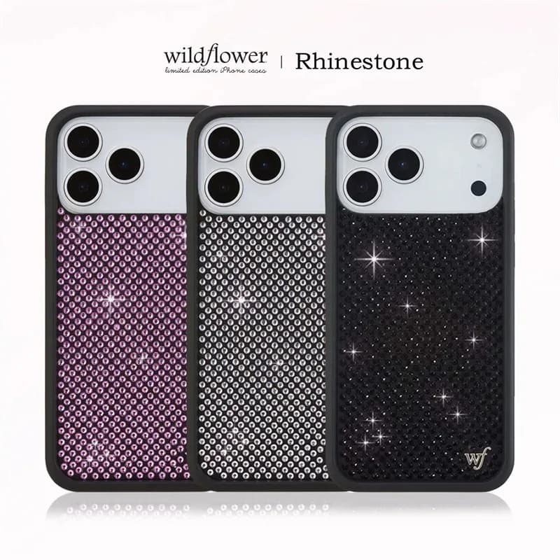 Luxury 3D Solid Shiny Rhinestone Wildflower Phone Case for iPhone 12 13 14 15 16 17 18 Pro Max Plus White Diamond Sparkle Cover