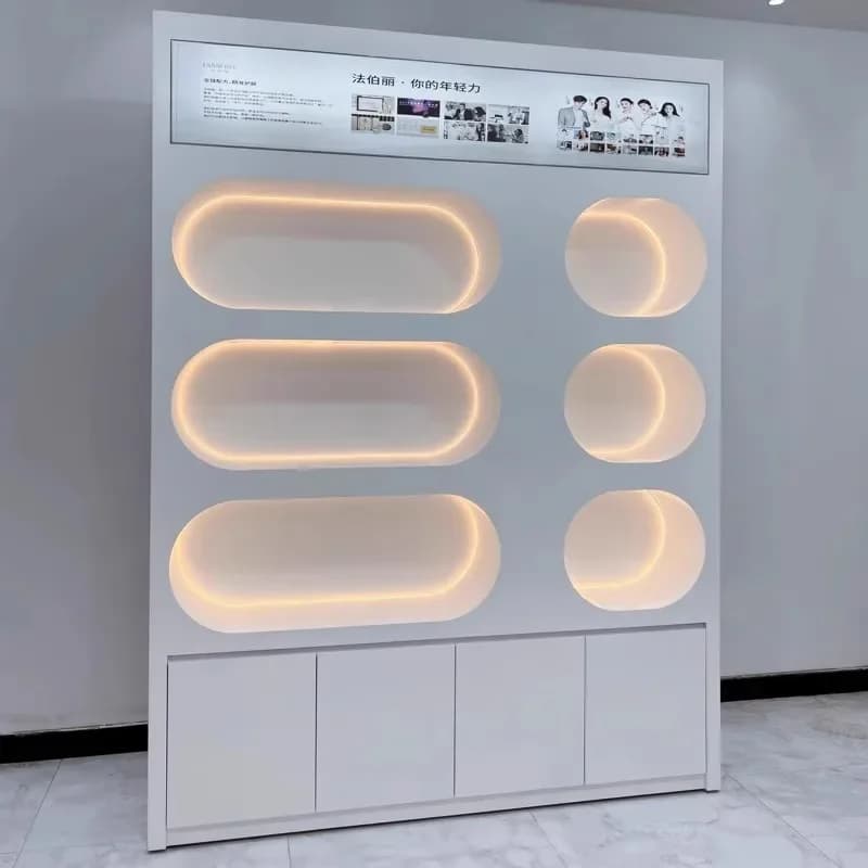 &Minimalist High End Beauty Salon Massage Shop Shelf Nail Salon Furniture Nordic Simple White Cosmetics Display Cabinet