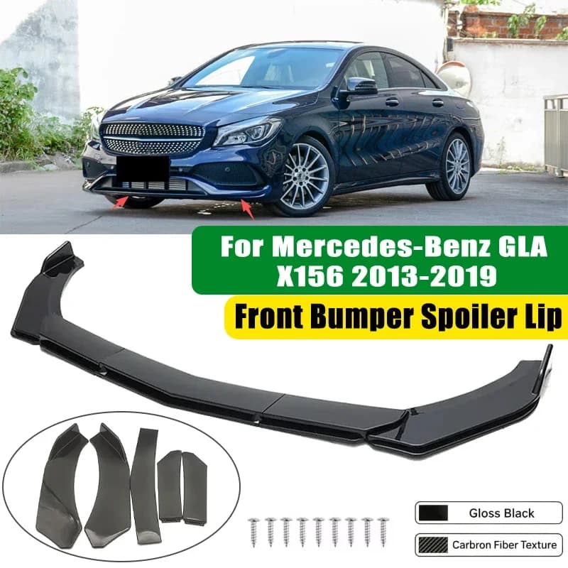 For Mercedes-Benz GLA X156 2013-2019 5Pcs ABS Car Front Bumper Lip Spoiler Splitter Body Kit Canard Tuning Accessories