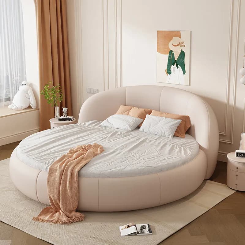 leather round double bed high-end hotel romantic couple bed simple modern luxury chambre à coucher complet bedroom furniture