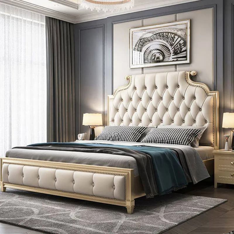 Queen Double Bed Frame Luxury Wooden Design European Sleeping Princess Bed Modern Beauty Letto Matrimoniale Trendy Furniture