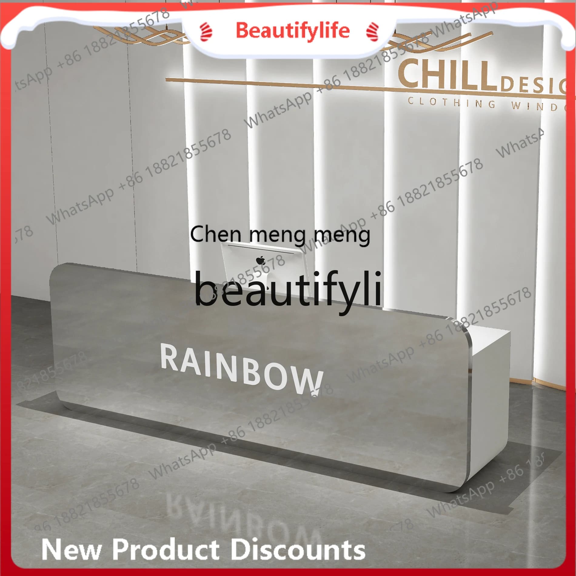 178C Stainless steel checkout page simple modern women's clothing store company front desk mirror beauty salon reception desk