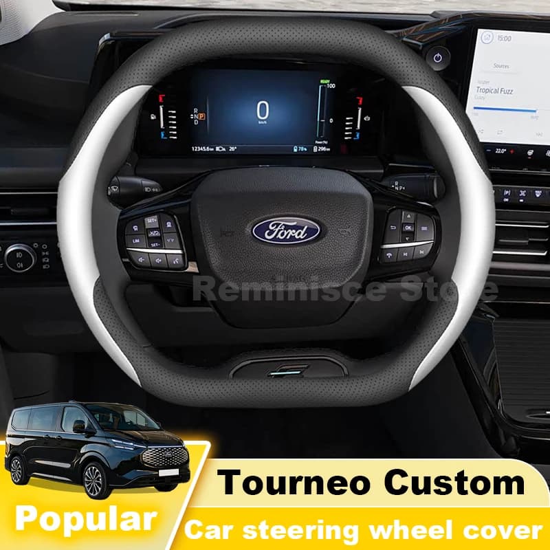 Nappa Leather Car Steering Wheel Cover For NEW Ford Tourneo Custom 2025 2024 Double D type Steering Wheel Cover Accessories