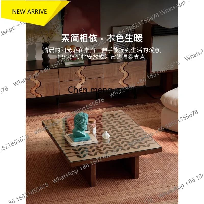 M178 Coffee table medieval black walnut living room designer glass coffee table square solid wood new