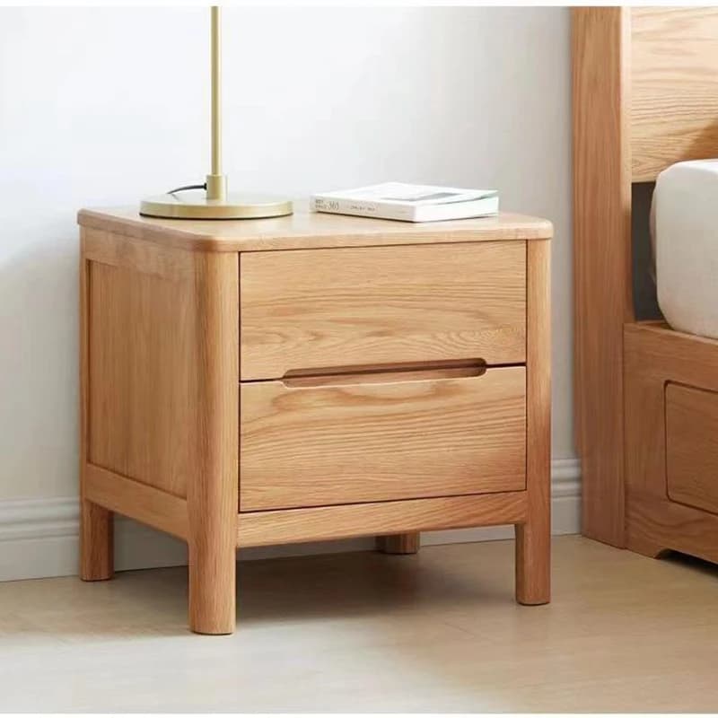 Modern simple pure solid wood bedside table two drawer bedside table lamp table log bedroom furniture