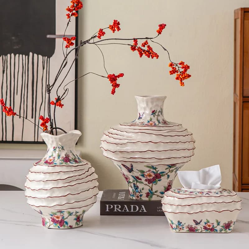 Hxl ceramic vase - hand-painted vintage pot belly vase for floral arrangements in villas