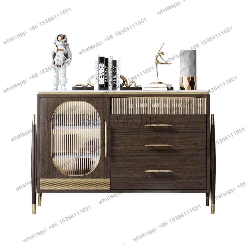 Italian light luxury marble entrance cabinet, modern simplicity, glass decoration, solid wood storage side cabinet