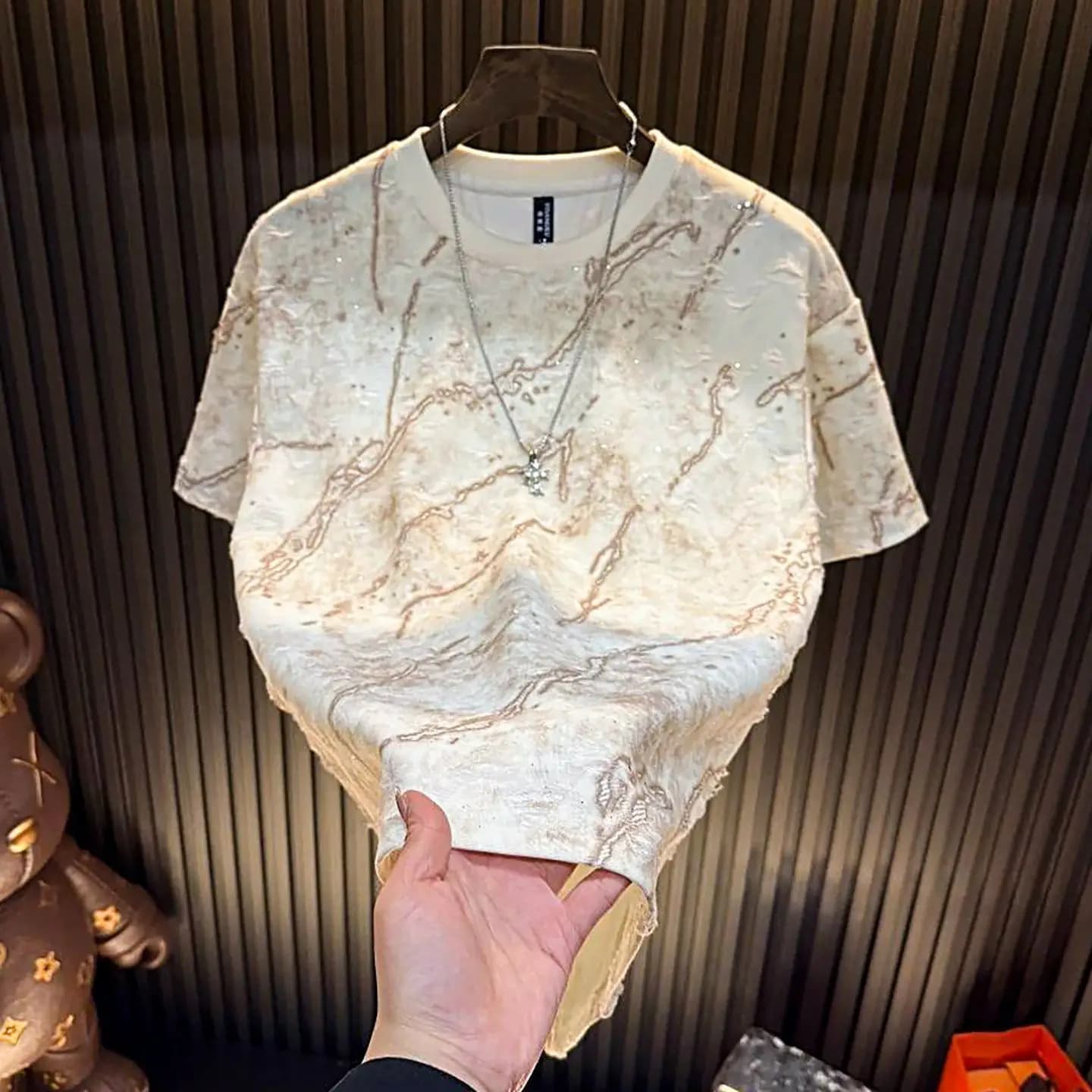 Men's Abstract Pattern Short Sleeve T-Shirt Casual Round Neck Breathable Cotton Blend Tee for Daily Wear Summer