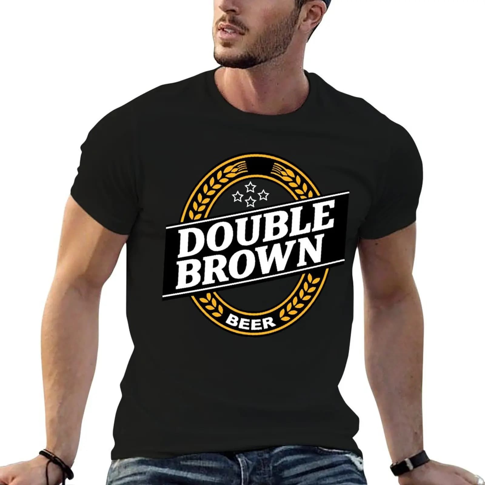 double brown beer T-Shirt oversize t-shirts man shirts graphic Men's cotton t-shirt