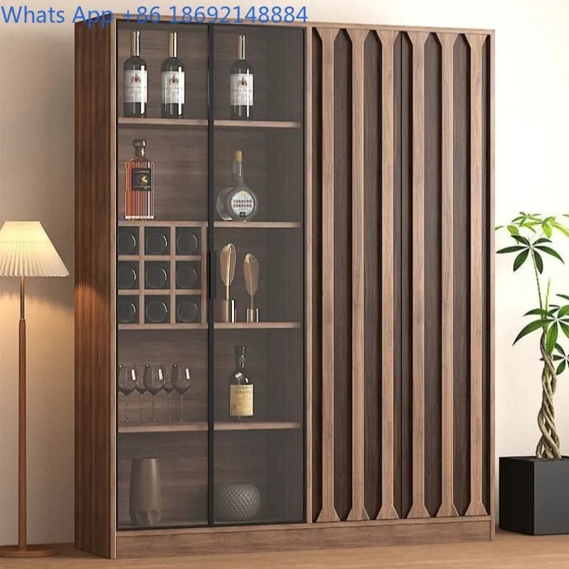 Wine Cabinet Living Room Solid Wood Wall-Mounted Display Cabinet Home Retro New Glass Door Storage Cabinet